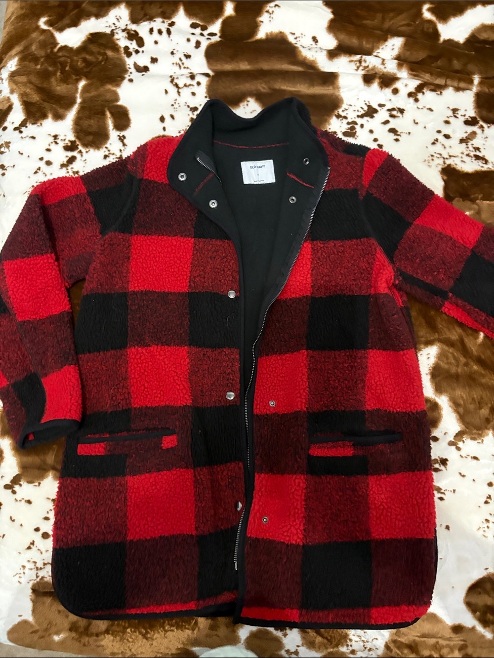 Old Navy Red and Black Buffalo Plaid Teddy Jacket